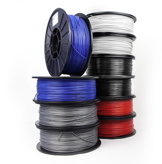 Colorful stack of PLA 3d print filament reels